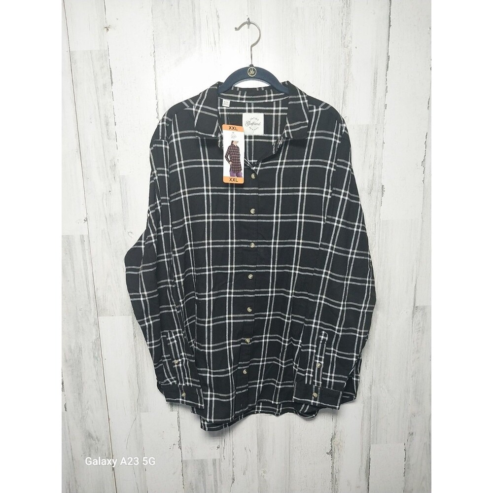Jachs Girlfriend Flannel Shirt Women's Size XXL Black White Button-Up NWT